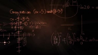 Ekranda hareket eden parlayan matematiksel denklemlerin dijital animasyonu