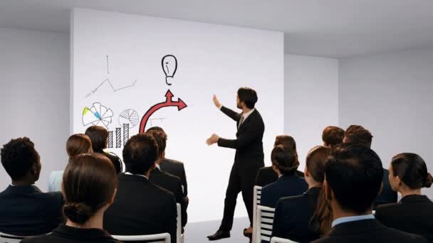 Digital Composite Caucasian Businessman Suit Discussing Presentation Icons Diverse Colleagues — Stock Video