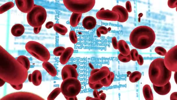 Ekranda Hareket Eden Kırmızı Kan Hücrelerinin Program Kodlarının Dijital Animasyonu — Stok video