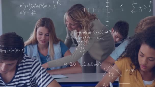 Digital Composite Caucasian Teacher Assisting Caucasian Female Student Classroom While — Stock Video