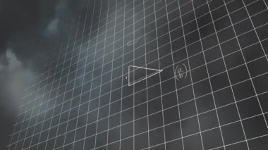 Gök gürültüsü ve bulutlar ile karanlık bir arka plan karşı ekranda hareket matematiksel denklemlerin dijital animasyon
