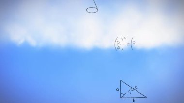 Bulutlar ile gökyüzü nün bir arka plan ile ekranda hareket matematiksel denklemlerin dijital animasyon