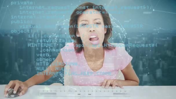 Composto Digital Uma Mulher Rindo Enquanto Conversa Com Fundo Esfera — Vídeo de Stock