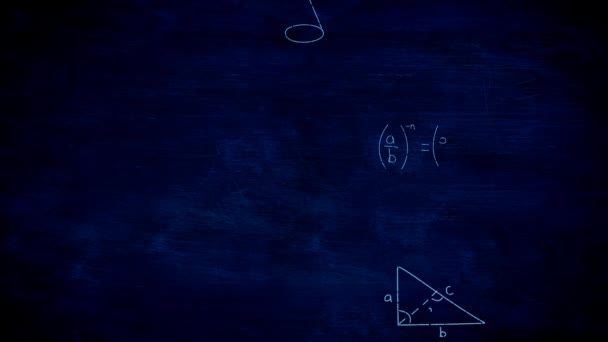 Digital Animering Matematiska Ekvationer Som Rör Sig Skärmen Mot Mörkblå — Stockvideo