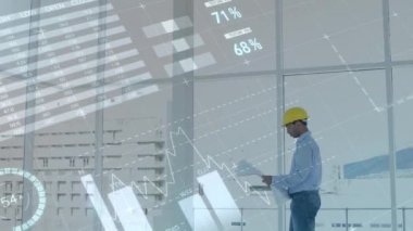 Grafikler ekranda hareket ederken beyaz bir oda içinde kafkas mühendisliğidijital kompozit