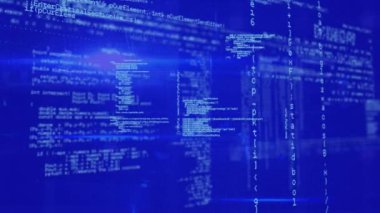 Mavi arka planda hareket eden program kodlarının dijital animasyonu