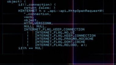Kare desenli ekranda hareket eden program kodlarının dijital animasyonu