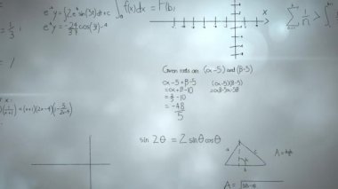 Gökyüzünde gök gürültüsü ekranda hareket eden matematiksel denklemlerin dijital animasyon