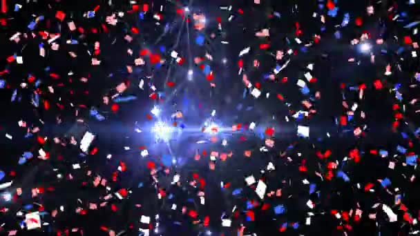 Digitale Animatie Van Kleurrijke Confetti Gloeiende Lichten Verbonden Door Asymmetrische — Stockvideo