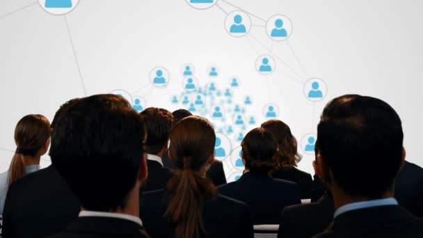 Digital Composite Diverse Business People While Watching Profile Icons Connected — Stock Video