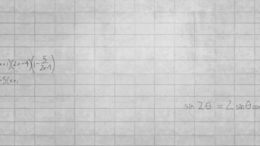 Kare desenlerin arka planı ile ekranda hareket eden matematiksel denklemlerin dijital animasyonu