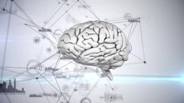 Цифровая Анимация Вращающегося Мозга Время Фон Показывает Различные Графики Асимметричными — стоковое видео