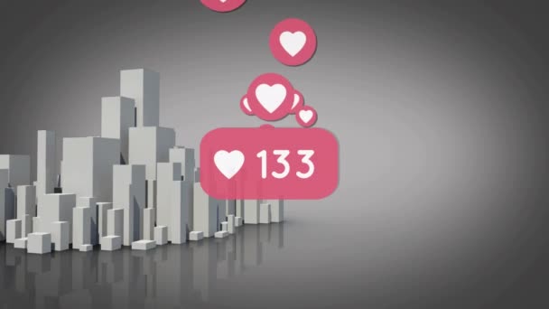 Digitálně Generovaná Animace Ikon Srdce Vzrůstajícím Počtem Šedým Pozadím Zobrazuje — Stock video