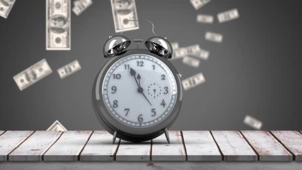 Composto Digital Relógio Vintage Ticking Velocidade Rápida Chão Madeira Dólares — Vídeo de Stock