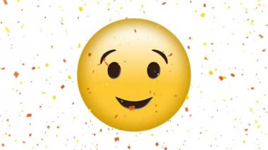 Konfeti beyaz arka plan aleyhine düşerken sarı emoji sol göz ile göz kırpma animasyon