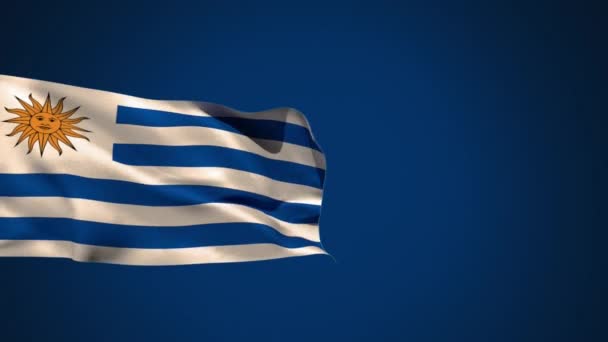 Animación Bandera Uruguay Ondeando Sobre Fondo Azul — Vídeos de Stock