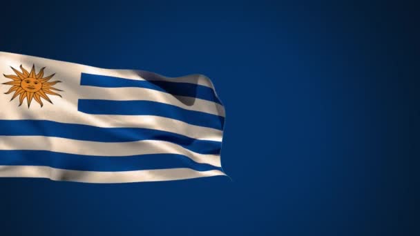 Animation Drapeau Uruguay Agitant Sur Fond Bleu — Video