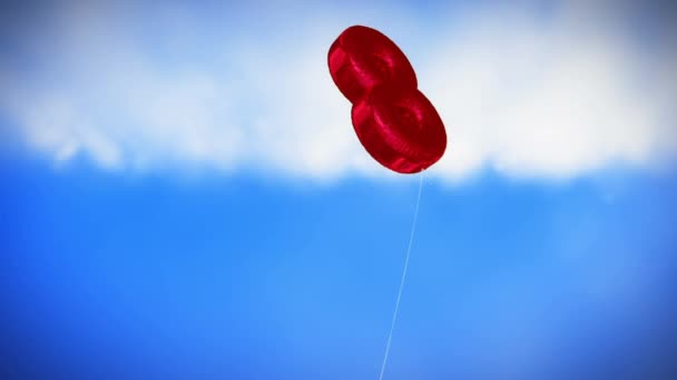 Animação Balão Cor Vermelha Forma Número Oito Contra Fundo Céu — Vídeo de Stock