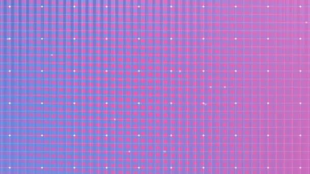 ライン上を移動する白い点を持つカラフルな紫とピンクのグリッドのアニメーション — ストック動画