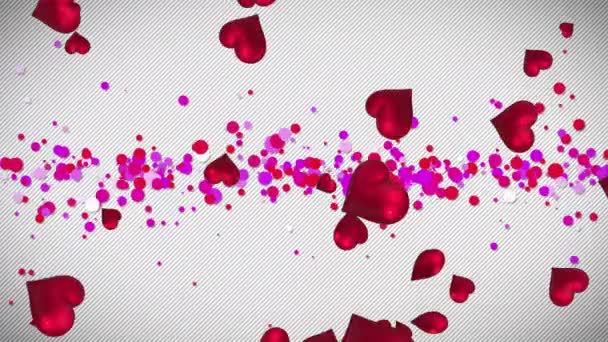 Animacja Harts Poruszające Się Górę Podczas Gdy Czerwone Różowe Kropki — Wideo stockowe