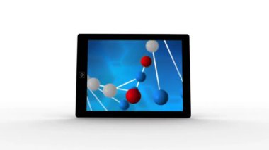 Dijital tabletin beyaz arka plana karşı ekrana dna sarlisinin döndürülmesi ve yansıtımının animasyonu