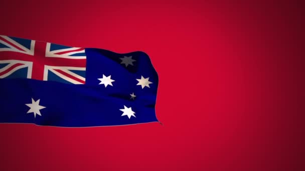 Animering Australisk Flagg Som Viftar Mot Röd Bakgrund — Stockvideo