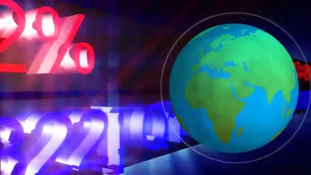 Animation numérique d'un globe terrestre numérique tournant sur un fond sombre avec défilement des données 