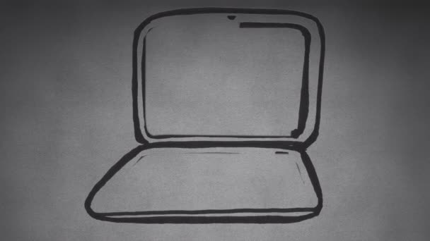 Digitale Animatie Van Een Laptop Getekend Een Grijze Achtergrond Met — Stockvideo