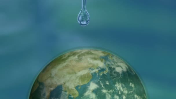 Animation Numérique Globe Terrestre Numérique Tournant Avec Eau Tombant Dessus — Video