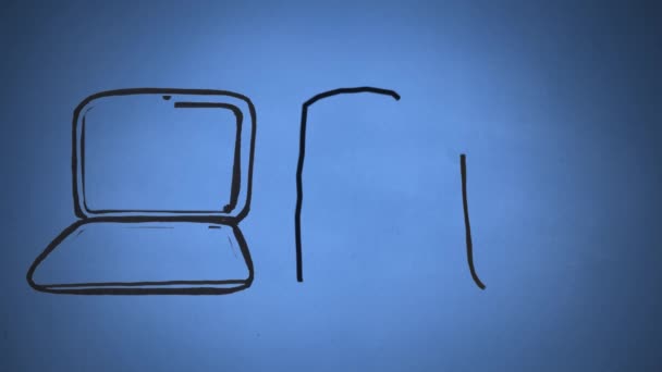 Cyfrowa Animacja Laptopa Smartfona Cyfrowego Tabletu Narysowanego Niebieskim Tle — Wideo stockowe