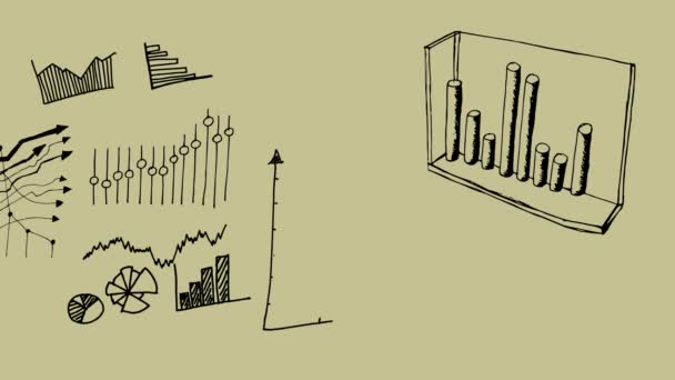 Digitale Animationsskizze Verschiedener Business Data Analytics Illustrationen Wie Tortendiagramm Balkendiagramm — Stockvideo