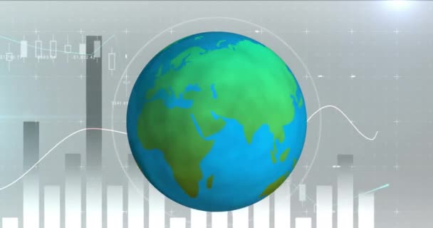 Digitální Animace Rotačního Pulzující Planety Přesouvání Grafů Směrodatnou Odchylkou Šedém — Stock video