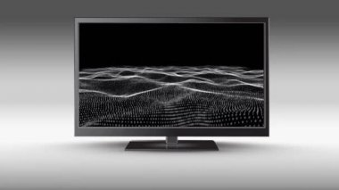 Ekranda dijital arazi ile gri bir odada bir televizyon dijital animasyon