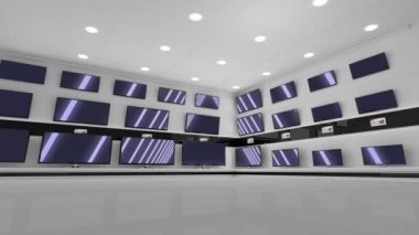 Bir elektronik mağazasında sergilenen düz ekran televizyonların dijital animasyonu