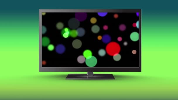 Digitale Animatie Van Een Flatscreen Met Bokeh Lampjes Het Scherm — Stockvideo