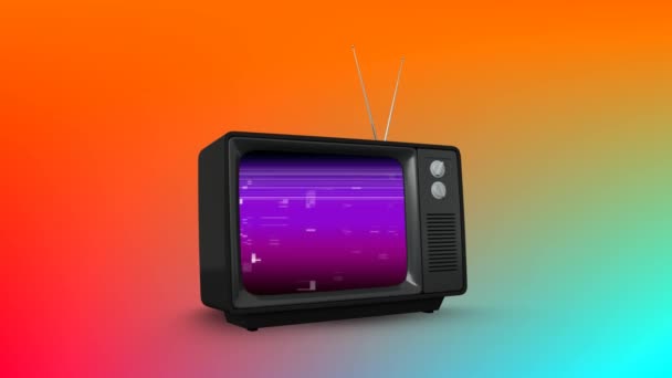 Animación Digital Televisor Con Ruido Píxeles Colorido Degradado Fondo Naranja — Vídeo de stock