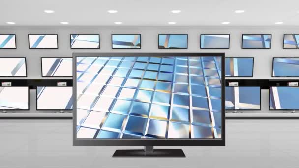 Digitale Animatie Van Een Flat Screen Televisie Met Glanzende Zilveren — Stockvideo