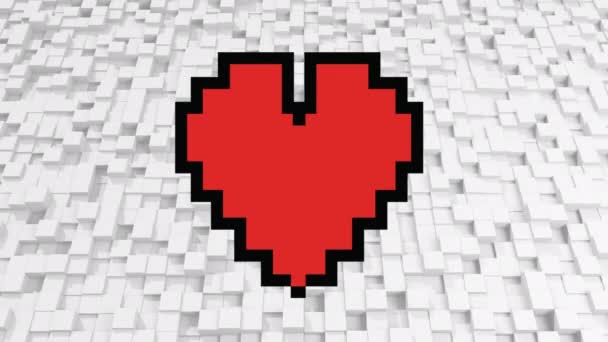 Animation Numérique Coeur Pixel Sur Fond Rempli Cubes Pixel — Video