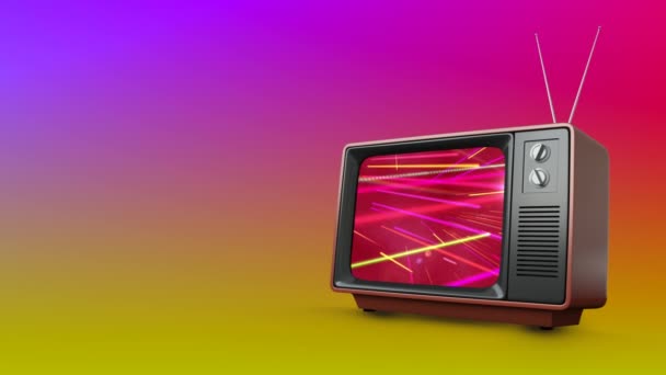 Ψηφιακή Κινούμενη Εικόνα Μιας Τηλεόρασης Ένα Δωμάτιο Χρώματα Ντεγκραντέ Ροζ — Αρχείο Βίντεο