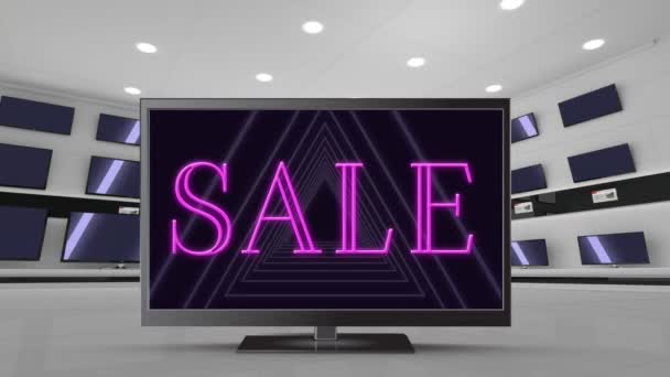 Digitale Animatie Van Een Flat Screen Televisie Met Een Verkoop — Stockvideo