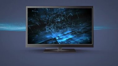 Ekranında bağlı çizgiler ve noktalarla düz ekran televizyonun dijital animasyonu