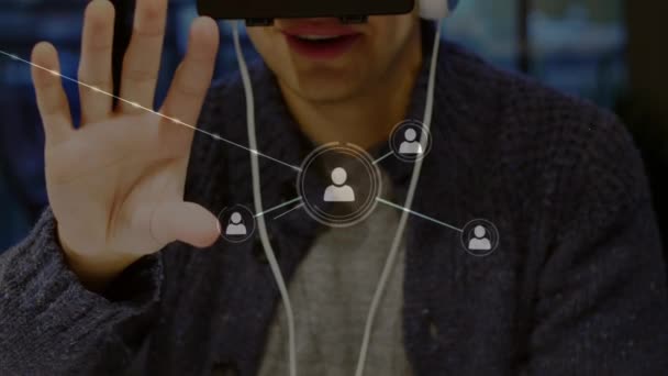 Digital Komposit Man Som Bär Virtuell Verklighet Headset Och Hörlurar — Stockvideo