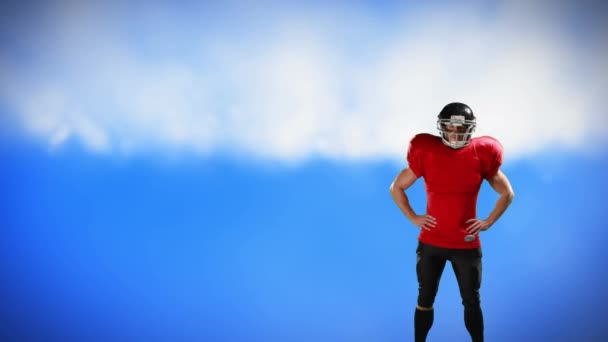 Digital Animation American Football Player Standing Arms Waits Blue Sky — Stock Video