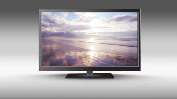 平板电视的数字动画 屏幕上可欣赏到海洋 — 图库视频影像