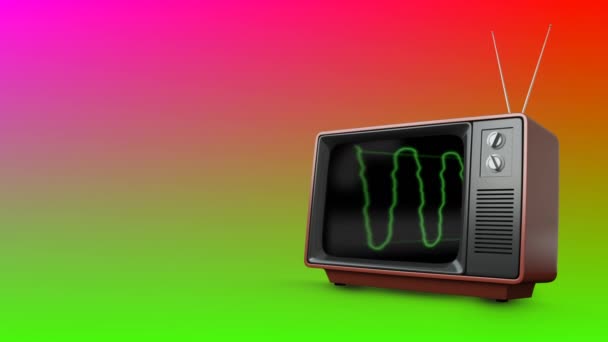 Animación Digital Televisor Con Electricidad Verde Pantalla Con Colorido Fondo — Vídeo de stock