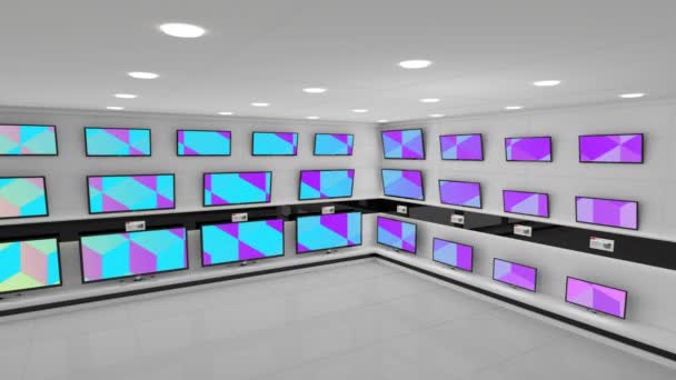 Televisori Schermo Piatto Con Schermi Colorati Visualizzati Una Parete — Video Stock
