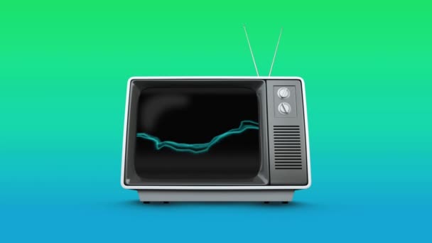 渐变绿色背景上屏幕上具有静电的电视的数字动画 — 图库视频影像