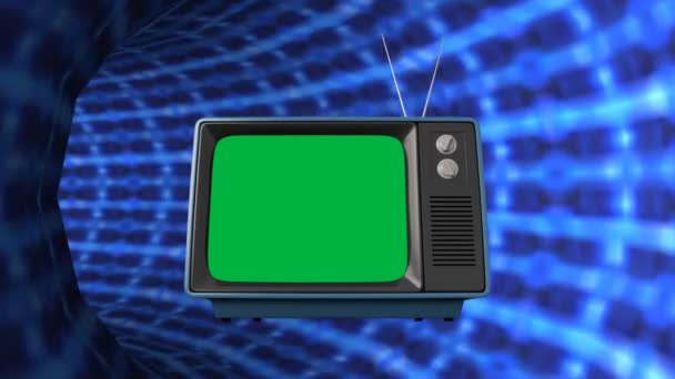 Animación Digital Televisor Con Pantalla Verde Que Viaja Túnel Forma — Vídeo de stock