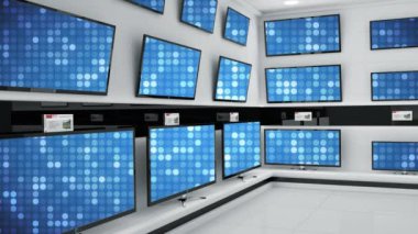 Ekranında mavi disko ışık efektleri ile duvarda görüntülenen düz ekran televizyonların dijital animasyon