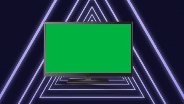 Animação Digital Uma Televisão Com Tela Verde Movendo Através Túnel — Vídeo de Stock